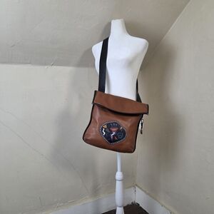 Brown Leather Messenger Bag with Artistic Patch